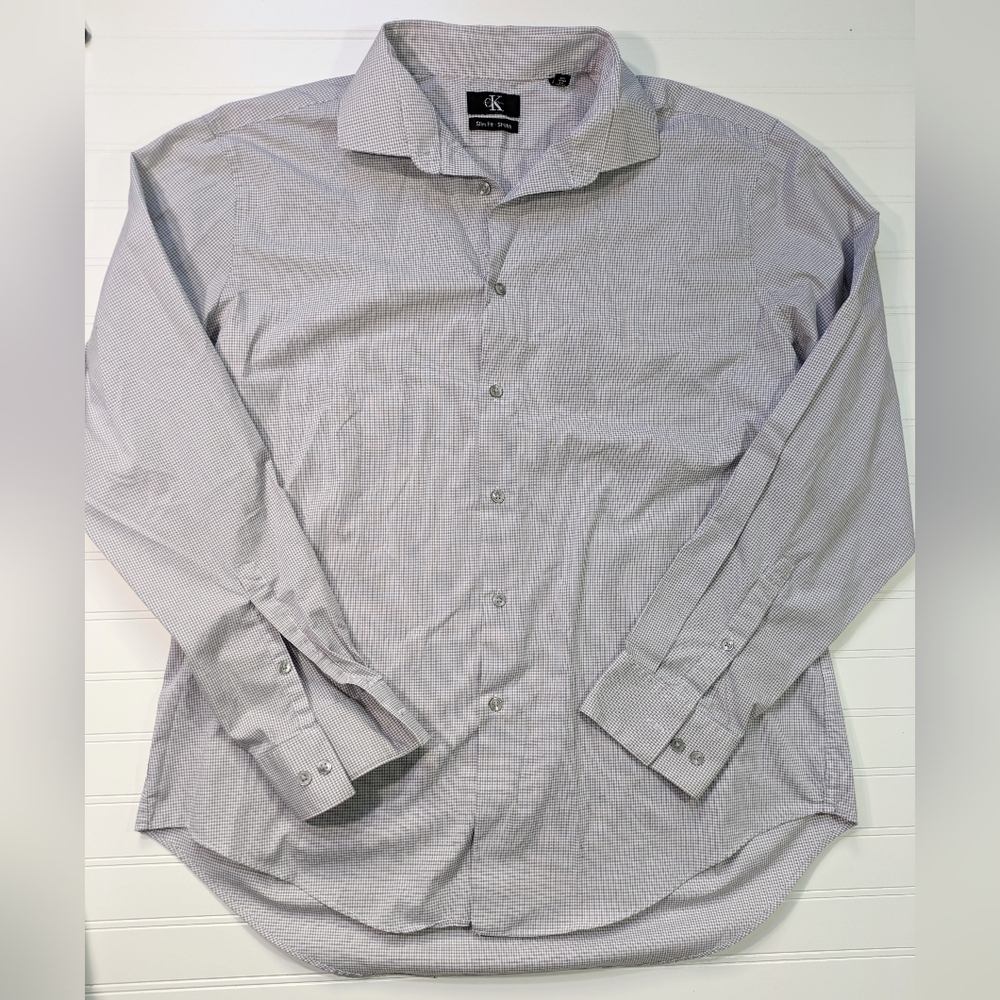 Calvin Klein Fine Plaid Slim Fit Stretch Button Down Shirt